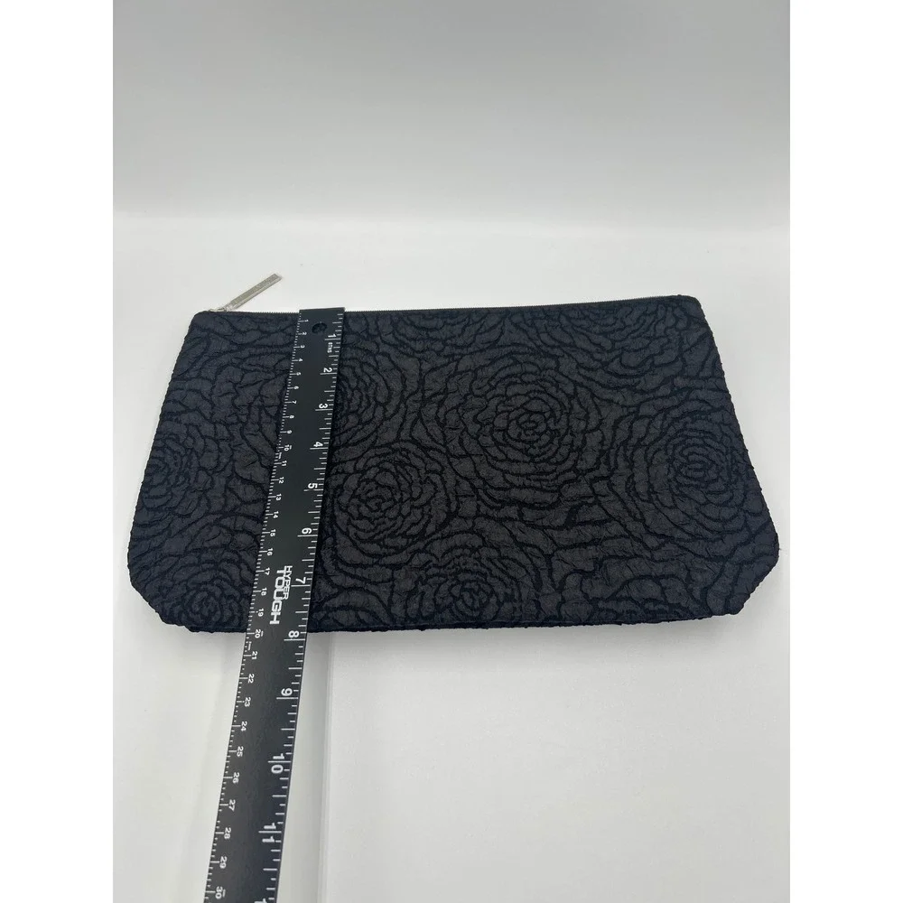 Lancome Cosmetic Bag Set 2pc Black‎ Textured Rose & Grey Metallic Pewter Floral